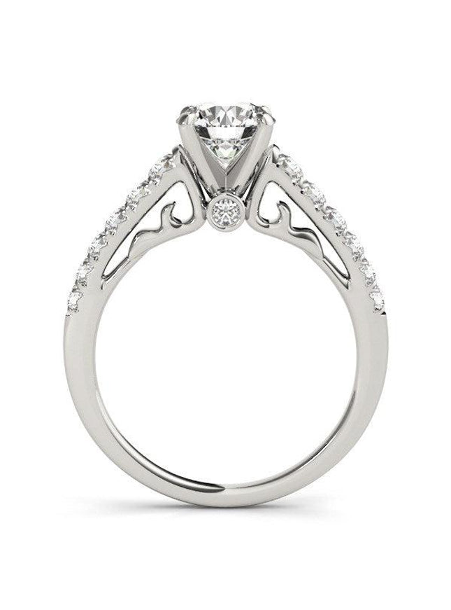 14k White Gold Scalloped Single Row Band Diamond Engagement Ring (1 3/8 cttw) - Ellie Belle
