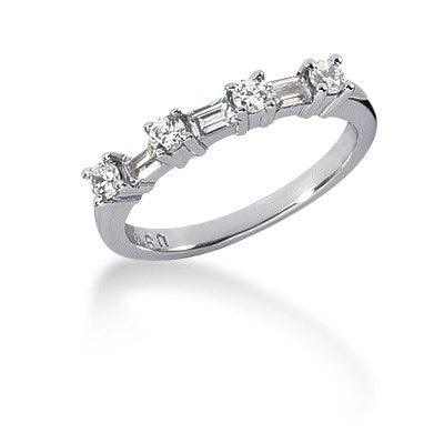 14k White Gold Seven Diamond Wedding Ring Band with Round and Baguette Diamonds - Ellie Belle