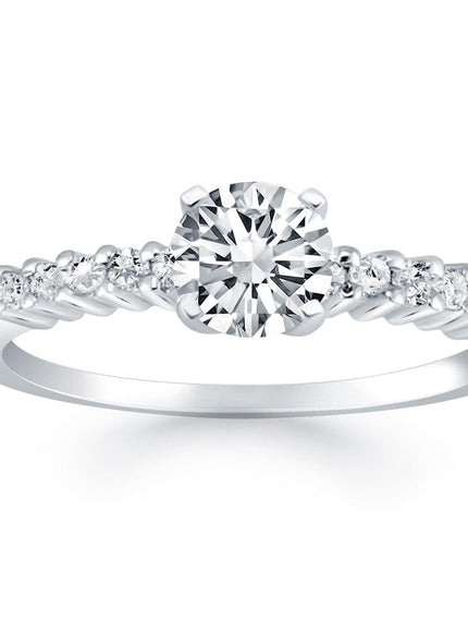 14k White Gold Shared Prong Accent Diamond Engagement Ring - Ellie Belle