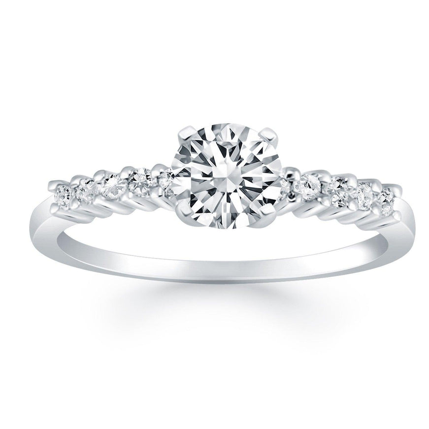 14k White Gold Shared Prong Accent Diamond Engagement Ring - Ellie Belle