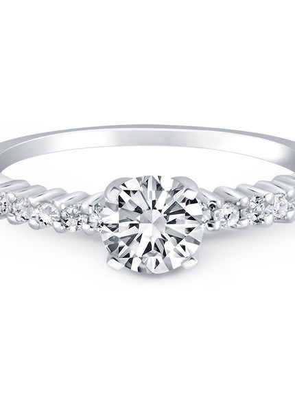 14k White Gold Shared Prong Accent Diamond Engagement Ring - Ellie Belle