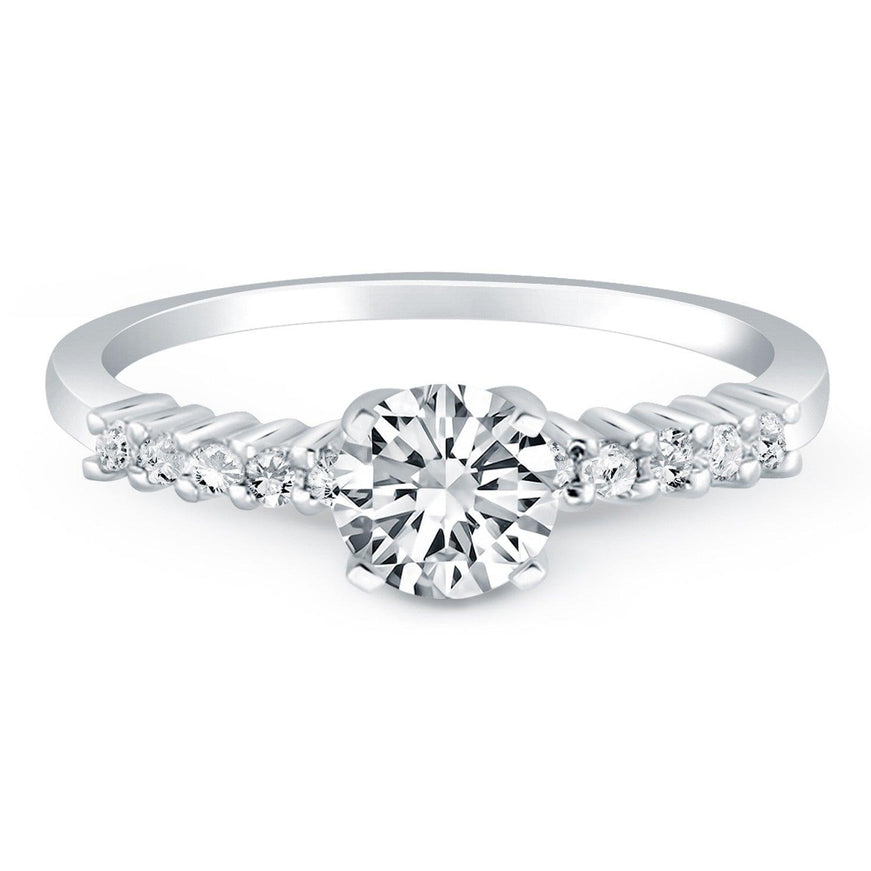 14k White Gold Shared Prong Accent Diamond Engagement Ring - Ellie Belle