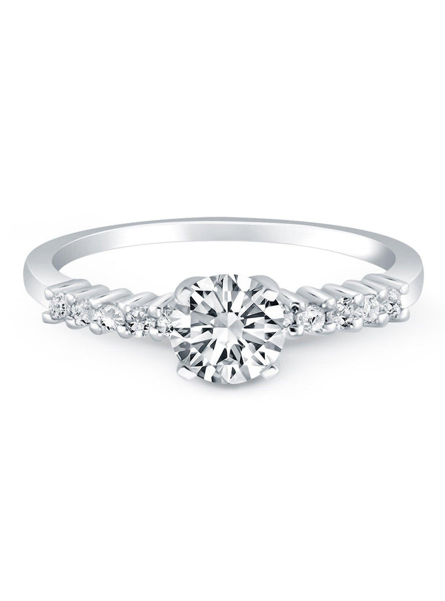 14k White Gold Shared Prong Accent Diamond Engagement Ring - Ellie Belle