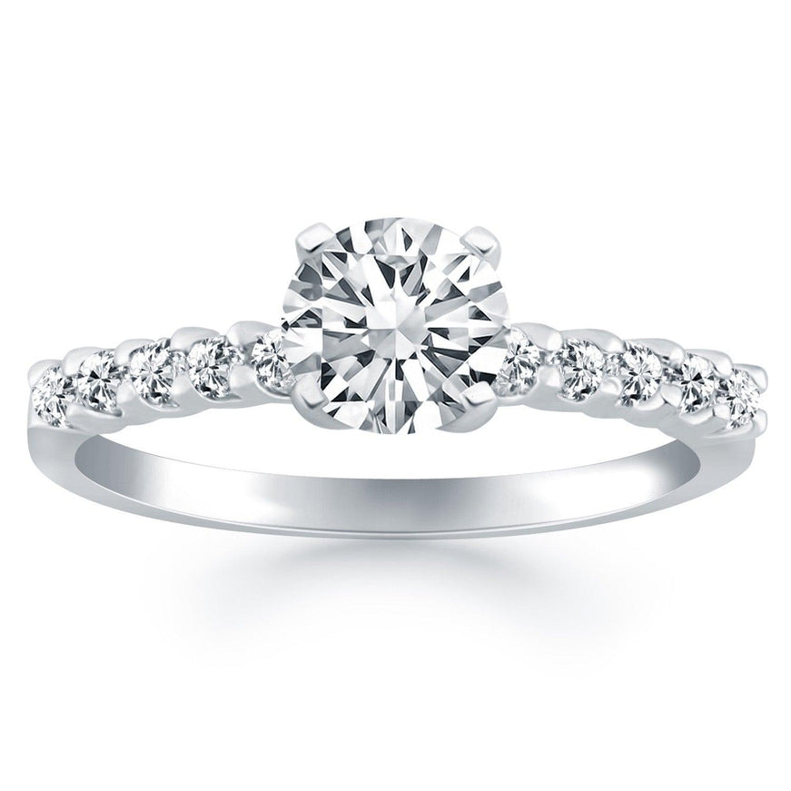 14k White Gold Shared Prong Diamond Band Accent Engagement Ring - Ellie Belle