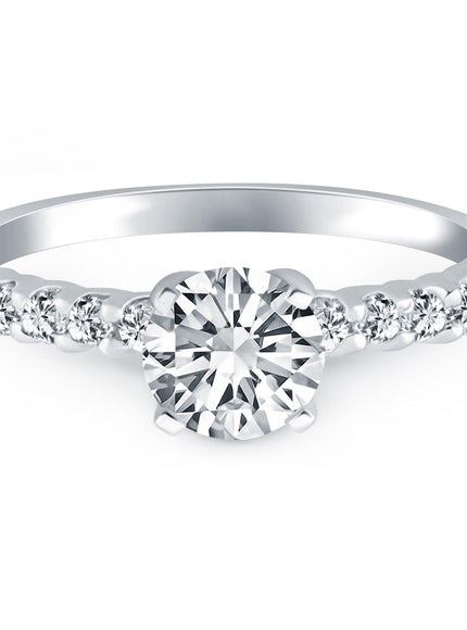 14k White Gold Shared Prong Diamond Band Accent Engagement Ring - Ellie Belle