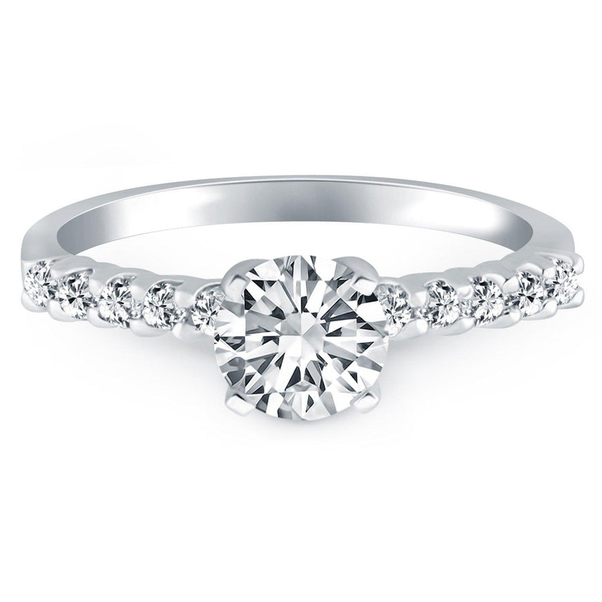 14k White Gold Shared Prong Diamond Band Accent Engagement Ring - Ellie Belle