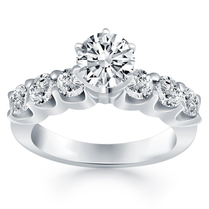 14k White Gold Shared Prong Diamond Engagement Ring - Ellie Belle