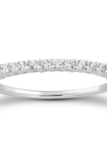 14k White Gold Shared Prong Diamond Wedding Ring Band with Airline Gallery - Ellie Belle