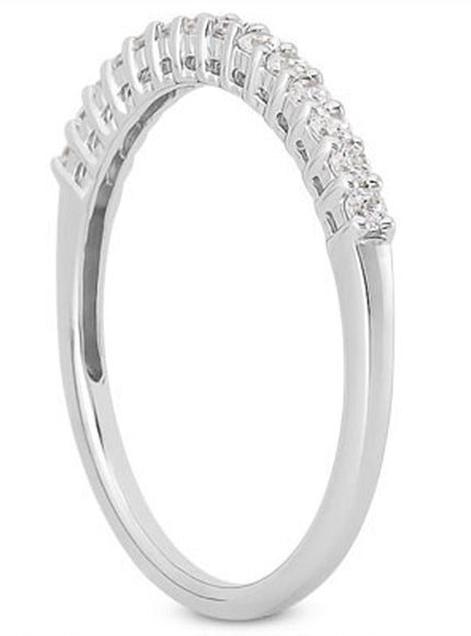 14k White Gold Shared Prong Diamond Wedding Ring Band with Airline Gallery - Ellie Belle