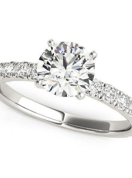 14k White Gold Single Row Shank Round Diamond Engagement Ring (1 1/3 cttw) - Ellie Belle