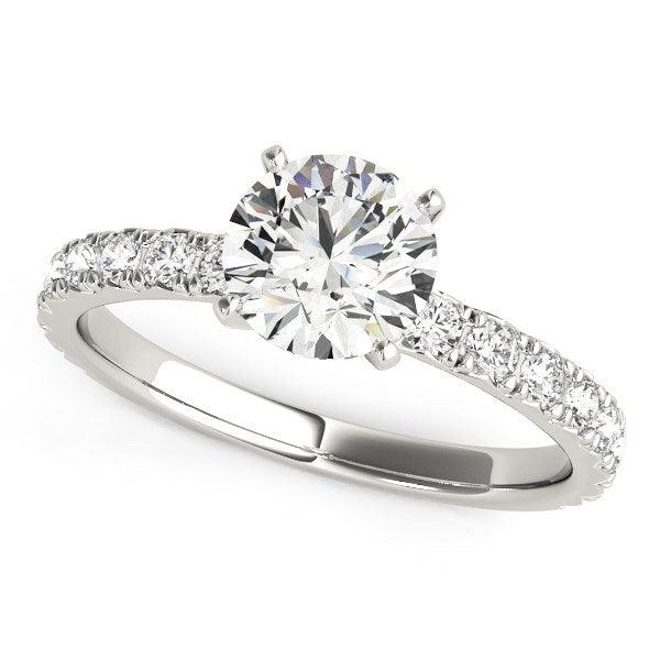 14k White Gold Single Row Shank Round Diamond Engagement Ring (1 1/3 cttw) - Ellie Belle