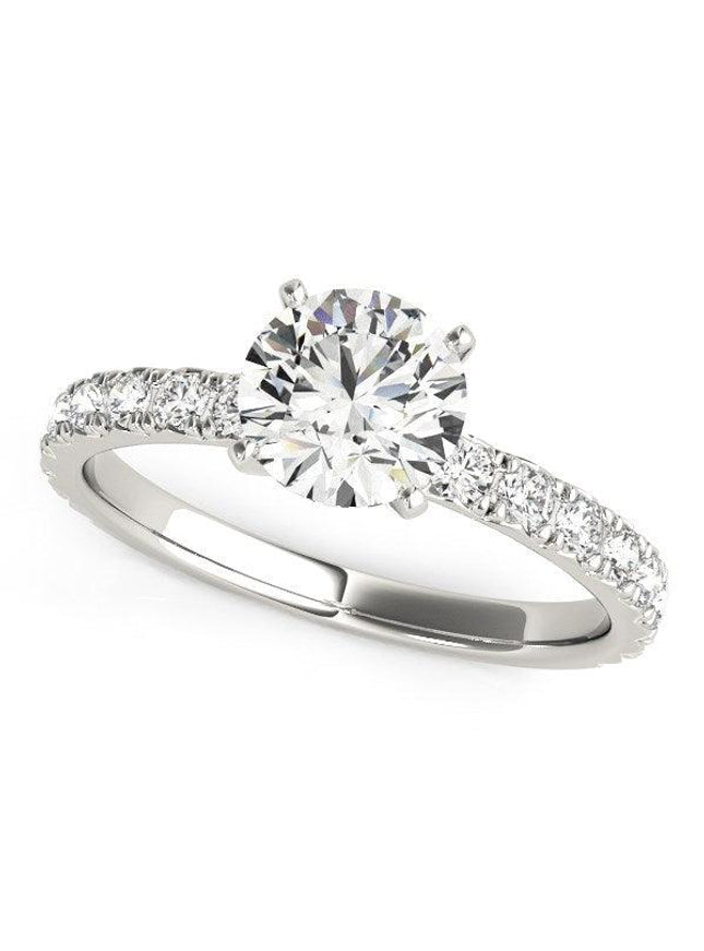 14k White Gold Single Row Shank Round Diamond Engagement Ring (1 1/3 cttw) - Ellie Belle