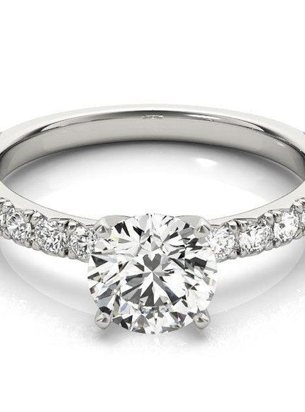 14k White Gold Single Row Shank Round Diamond Engagement Ring (1 1/3 cttw) - Ellie Belle