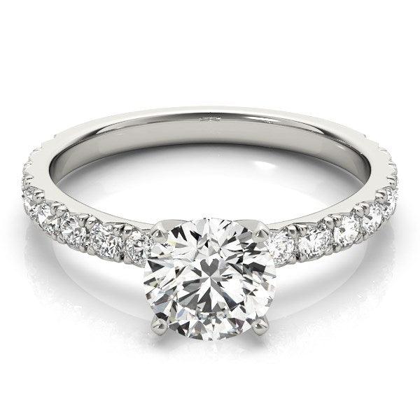 14k White Gold Single Row Shank Round Diamond Engagement Ring (1 1/3 cttw) - Ellie Belle