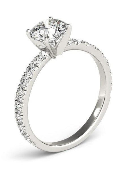 14k White Gold Single Row Shank Round Diamond Engagement Ring (1 1/3 cttw) - Ellie Belle