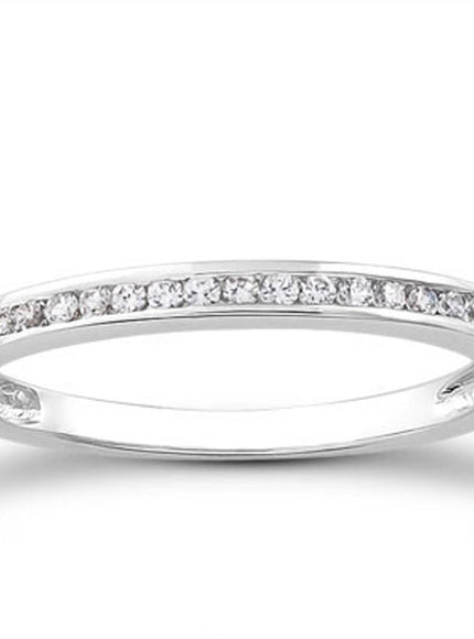 14k White Gold Slender Channel Set Diamond Wedding Ring Band Set 1/2 Around - Ellie Belle