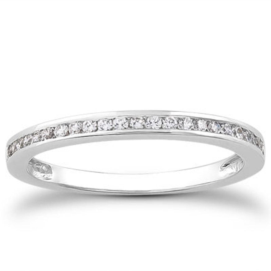 14k White Gold Slender Channel Set Diamond Wedding Ring Band Set 1/2 Around - Ellie Belle