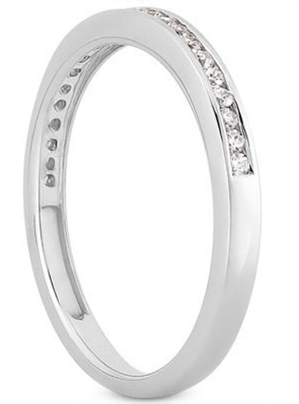 14k White Gold Slender Channel Set Diamond Wedding Ring Band Set 1/2 Around - Ellie Belle