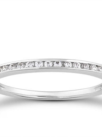 14k White Gold Slim Profile Diamond Channel Set Wedding Ring Band - Ellie Belle