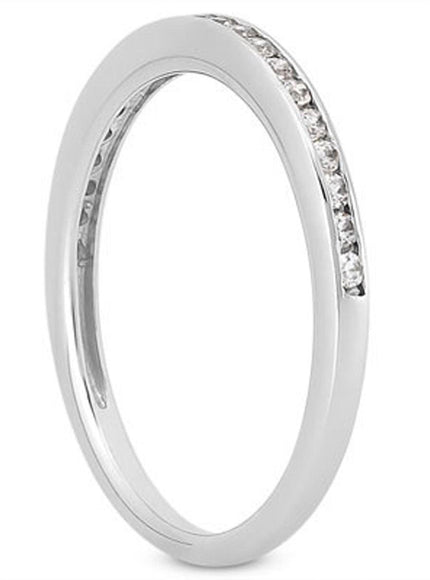 14k White Gold Slim Profile Diamond Channel Set Wedding Ring Band - Ellie Belle