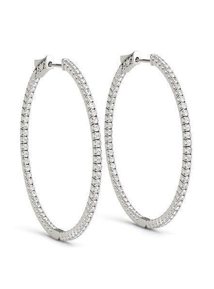 14k White Gold Slim Two Sided Diamond Hoop Earrings (1 1/2 cttw) - Ellie Belle