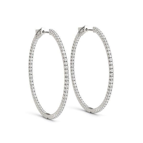 14k White Gold Slim Two Sided Diamond Hoop Earrings (1 1/2 cttw) - Ellie Belle