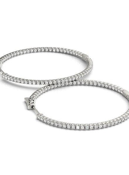 14k White Gold Slim Two Sided Diamond Hoop Earrings (1 1/2 cttw) - Ellie Belle