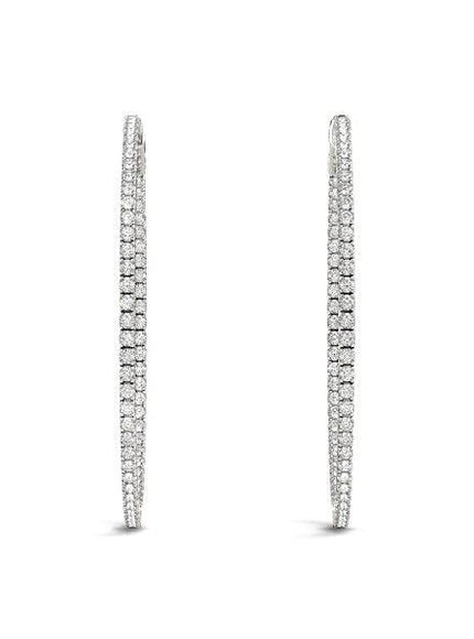 14k White Gold Slim Two Sided Diamond Hoop Earrings (1 1/2 cttw) - Ellie Belle