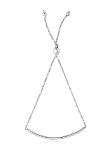 14k White Gold Smooth Curved Bar Lariat Design Bracelet - Ellie Belle