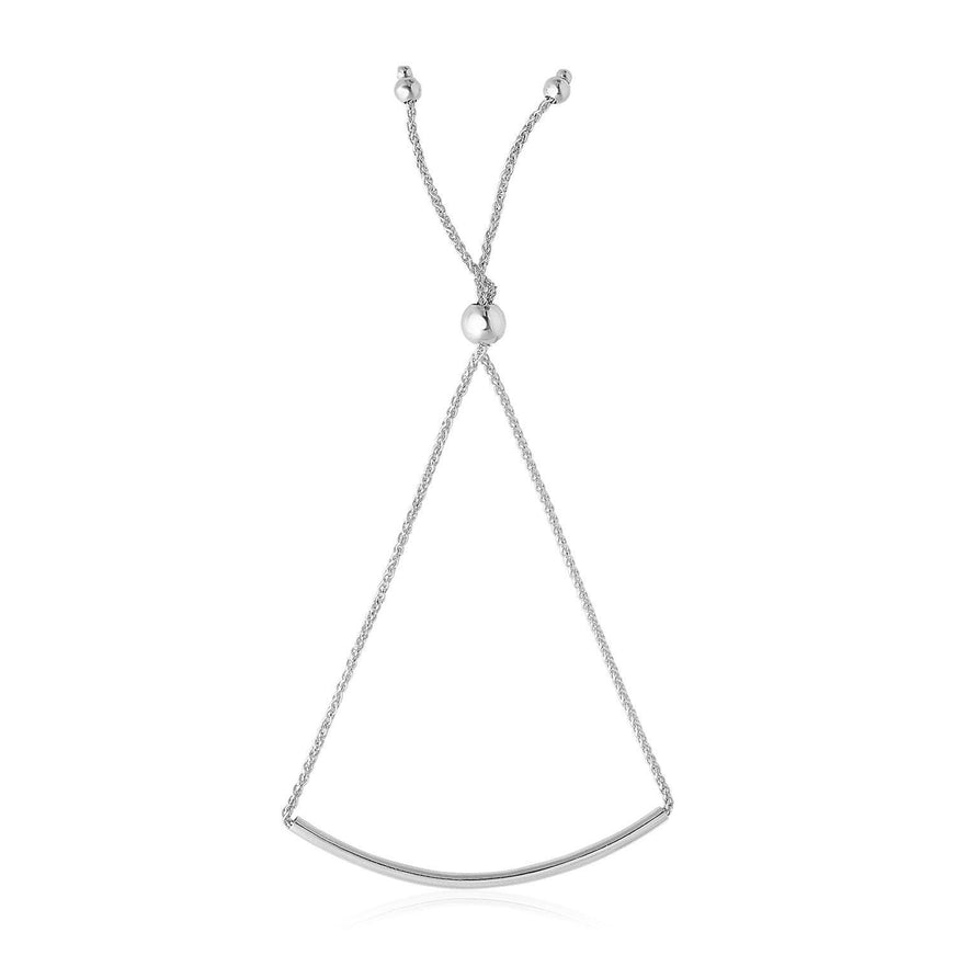 14k White Gold Smooth Curved Bar Lariat Design Bracelet - Ellie Belle