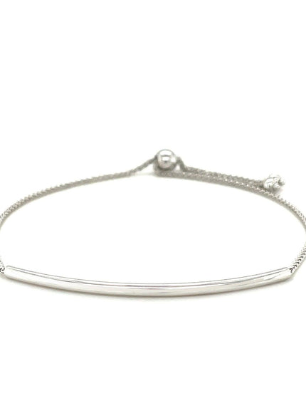 14k White Gold Smooth Curved Bar Lariat Design Bracelet - Ellie Belle