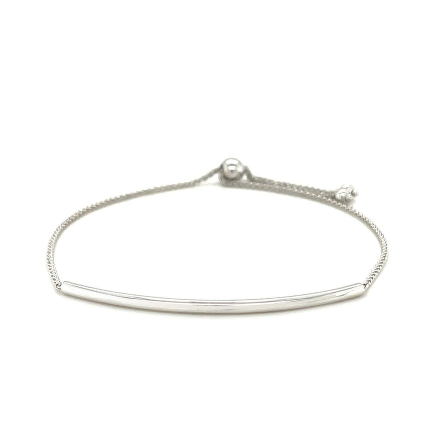 14k White Gold Smooth Curved Bar Lariat Design Bracelet - Ellie Belle