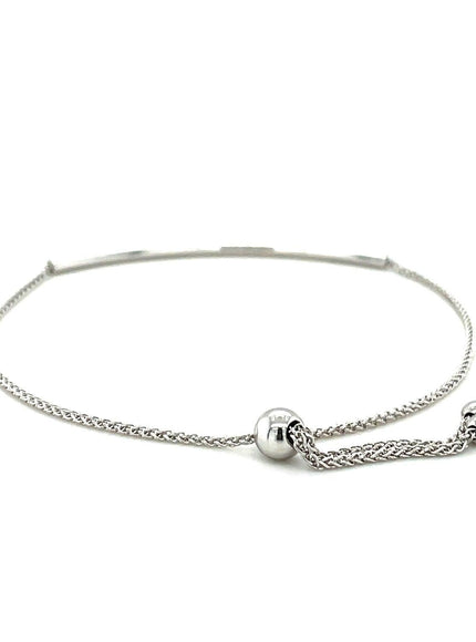 14k White Gold Smooth Curved Bar Lariat Design Bracelet - Ellie Belle