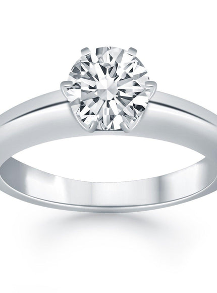 14k White Gold Solitaire Cathedral Engagement Ring - Ellie Belle