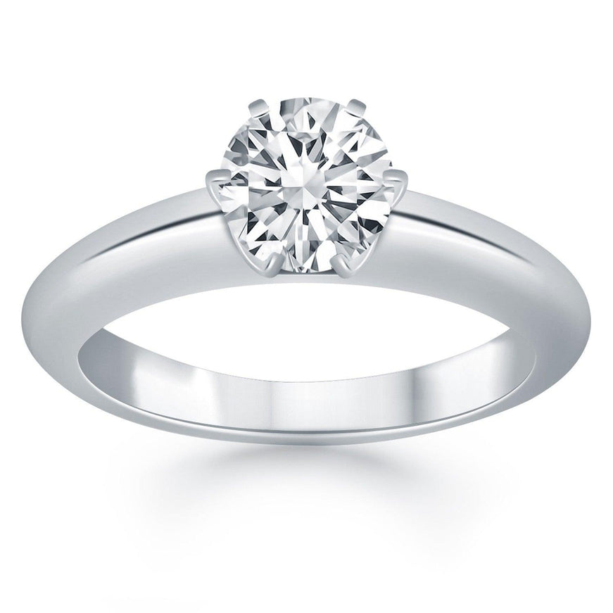 14k White Gold Solitaire Cathedral Engagement Ring - Ellie Belle