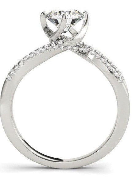 14k White Gold Spiral Design Pronged Diamond Engagement Ring (1 1/8 cttw) - Ellie Belle