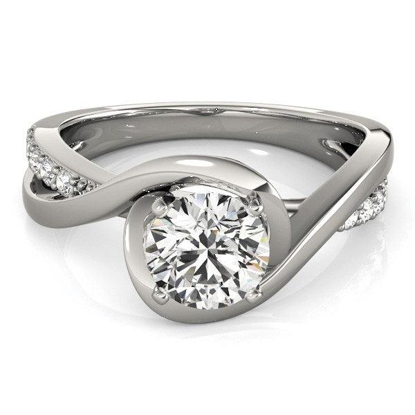 14k White Gold Split Band Round Bypass Diamond Engagement Ring (1 1/8 cttw) - Ellie Belle