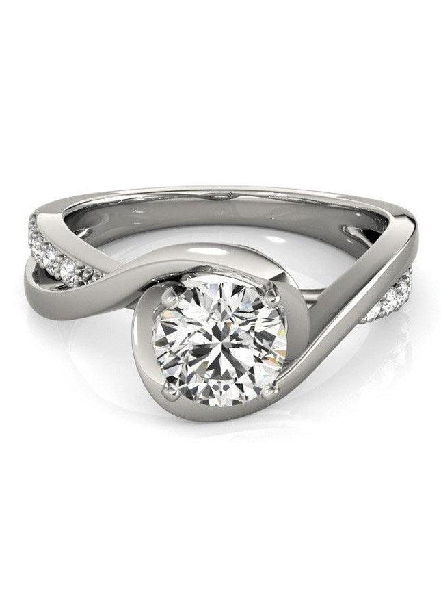 14k White Gold Split Band Round Bypass Diamond Engagement Ring (1 1/8 cttw) - Ellie Belle