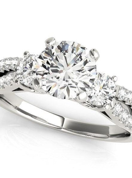 14k White Gold Split Shank 3 Stone Round Diamond Engagement Ring (2 cttw) - Ellie Belle