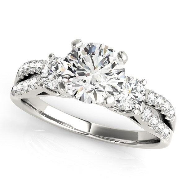 14k White Gold Split Shank 3 Stone Round Diamond Engagement Ring (2 cttw) - Ellie Belle