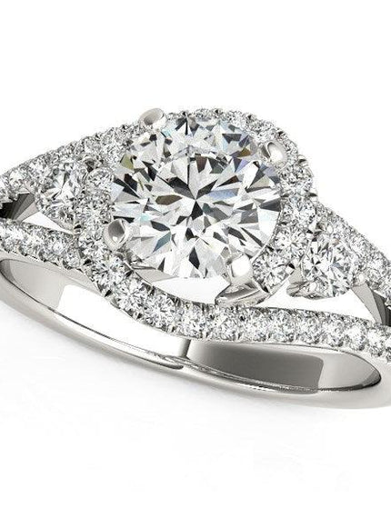 14k White Gold Split Shank Halo Bypass Diamond Engagement Ring (1 3/4 cttw) - Ellie Belle