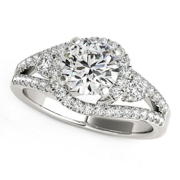 14k White Gold Split Shank Halo Bypass Diamond Engagement Ring (1 3/4 cttw) - Ellie Belle