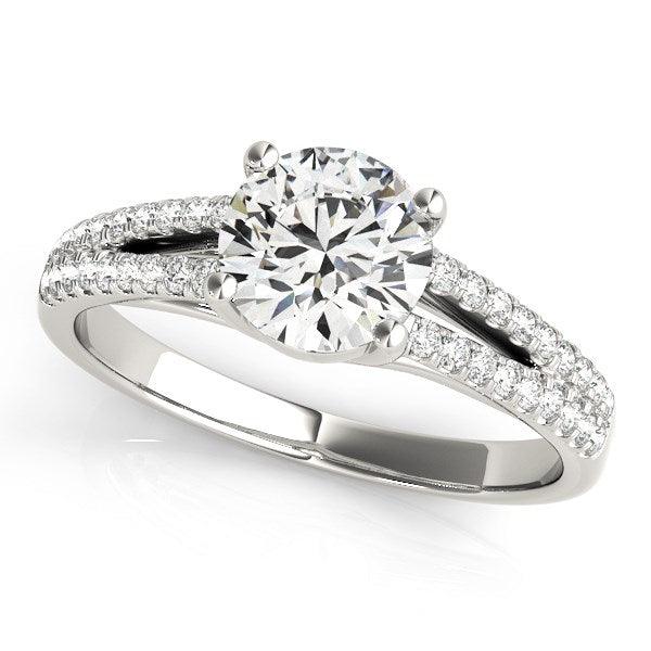 14k White Gold Split Shank Round Diamond Engagement Ring (1 1/8 cttw) - Ellie Belle