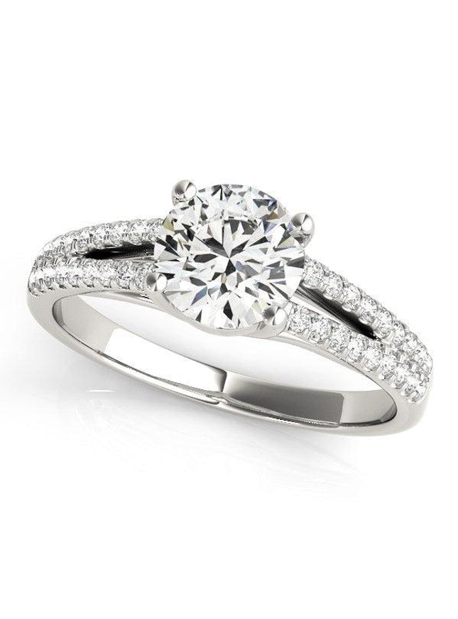 14k White Gold Split Shank Round Diamond Engagement Ring (1 1/8 cttw) - Ellie Belle