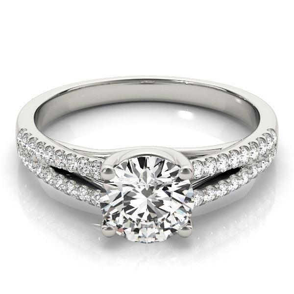 14k White Gold Split Shank Round Diamond Engagement Ring (1 1/8 cttw) - Ellie Belle