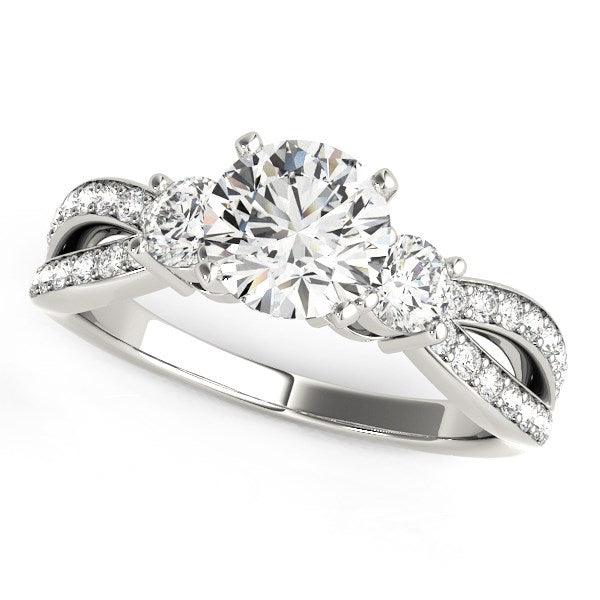 14k White Gold Split Shank Round Diamond Engagement Ring (1 5/8 cttw) - Ellie Belle