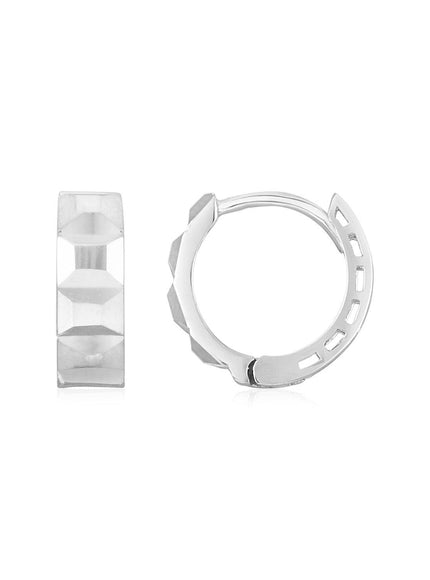 14K White Gold Square Motif Faceted Huggie Earrings - Ellie Belle