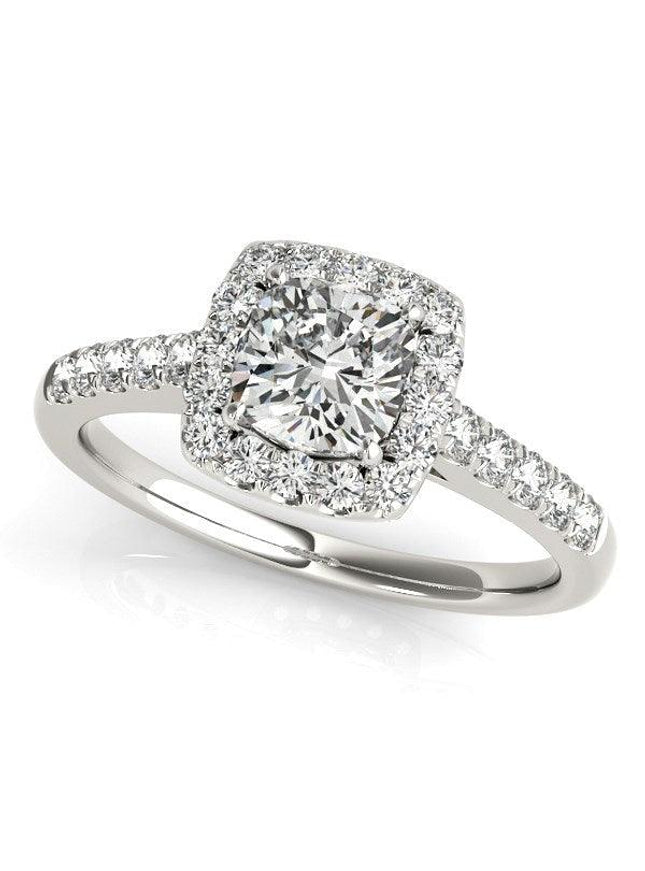 14k White Gold Square Outer Shape Round Diamond Engagement Ring (3/4 cttw) - Ellie Belle