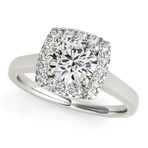 14k White Gold Square Shape Border Diamond Engagement Ring (1 1/3 cttw) - Ellie Belle