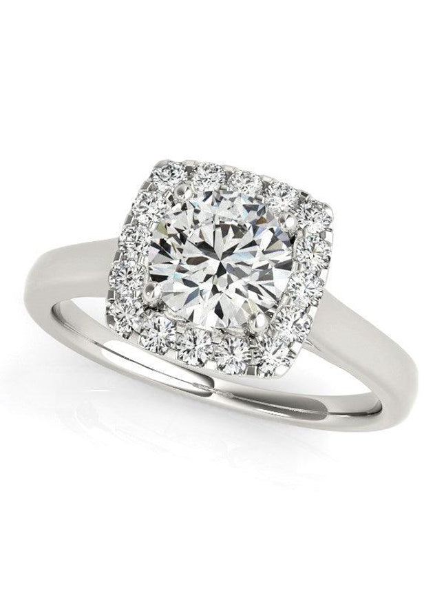 14k White Gold Square Shape Border Diamond Engagement Ring (1 1/3 cttw) - Ellie Belle